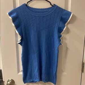 Amazon Blue and White Sleeveless Ruffled sweater